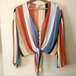 Style Rack Multicolor Stripe Tie Shirt, Size L